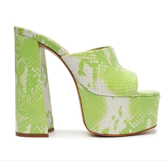 Schutz Darah Platform Mule Sandal Neon Green Snake Skin NEW​ - Picture 3 of 13